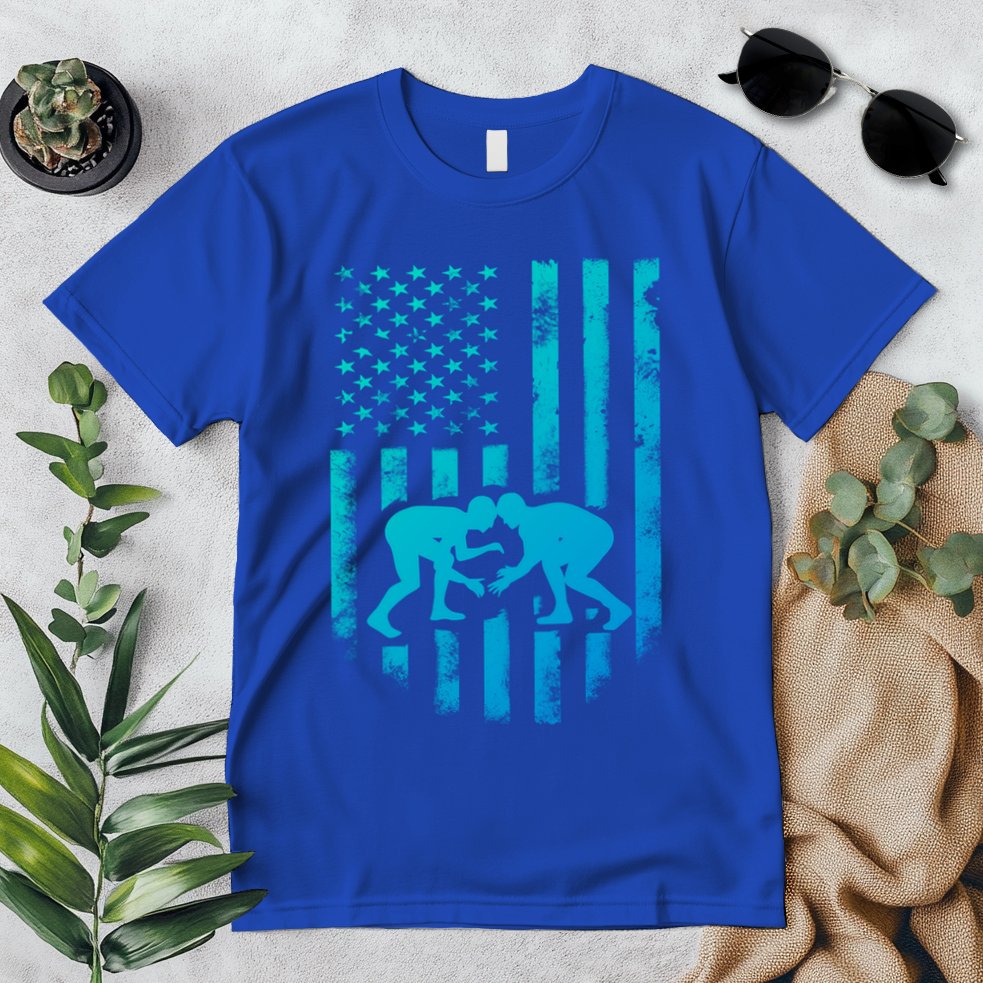 American Flag Wrestling Gift Distressed Wrestle Gift Premium T-Shirt