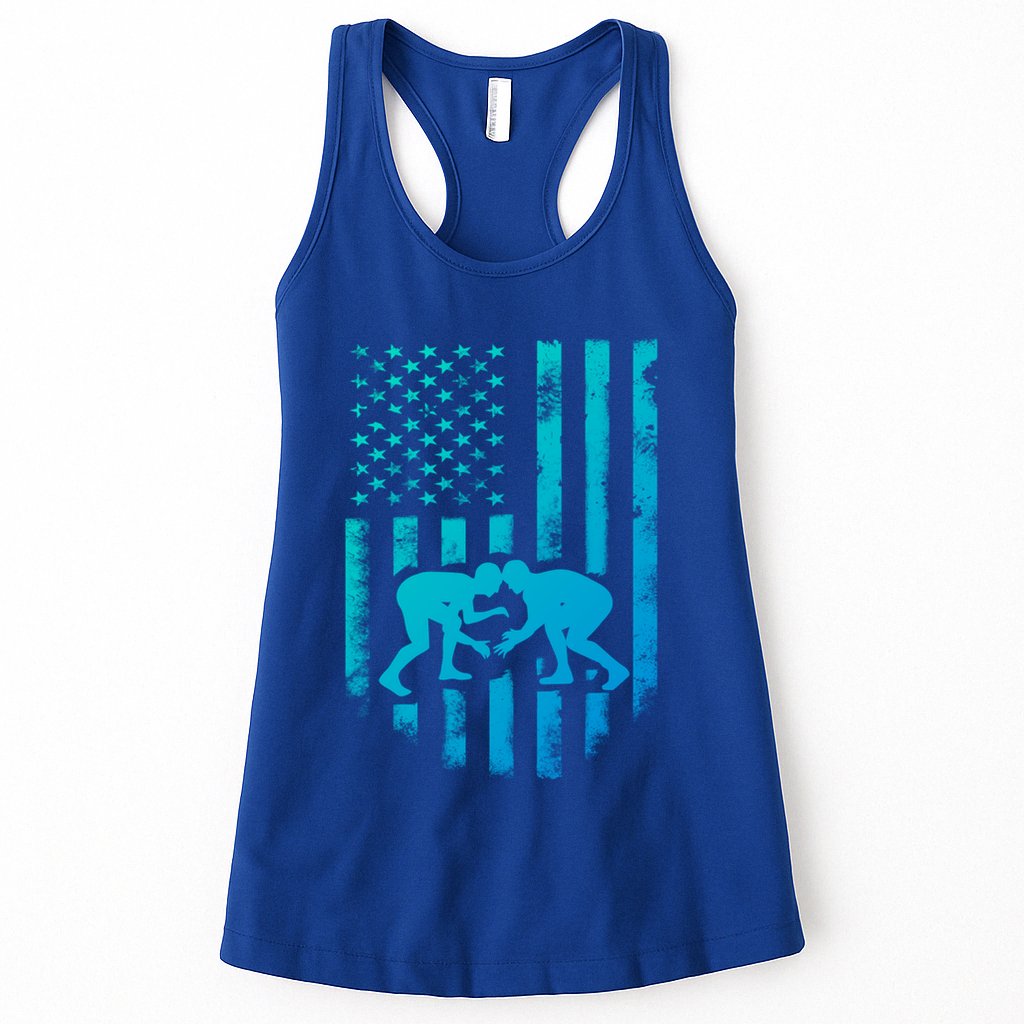 American Flag Wrestling Gift Distressed Wrestle Gift Womens Tank Top