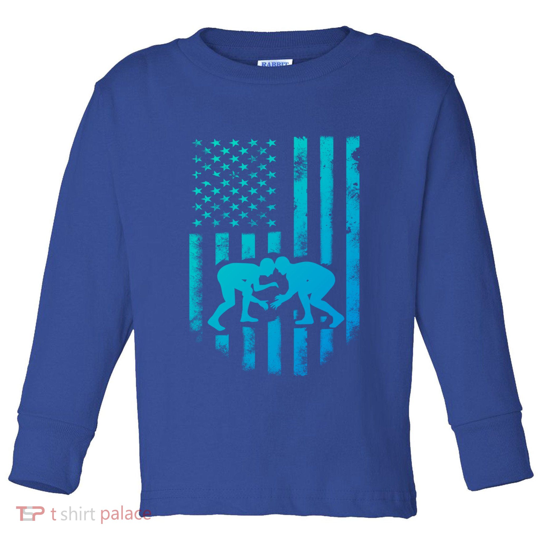American Flag Wrestling Gift Distressed Wrestle Gift Toddler Long Sleeve Shirt