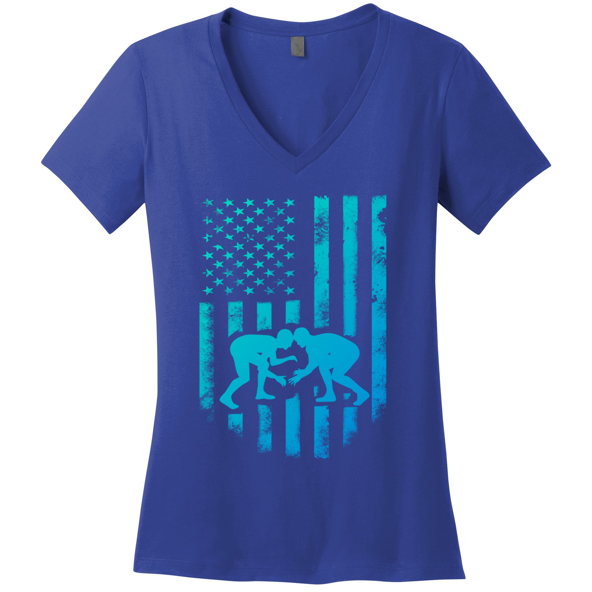 American Flag Wrestling Gift Distressed Wrestle Gift Women's V-Neck T-Shirt