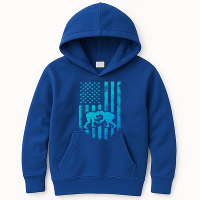 American Flag Wrestling Gift Distressed Wrestle Gift Kids Hoodie