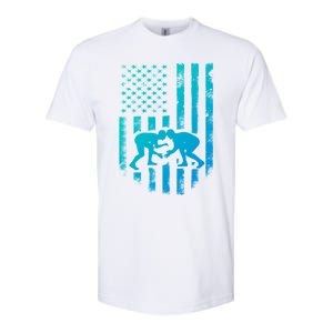 American Flag Wrestling Gift Distressed Wrestle Gift Softstyle CVC T-Shirt