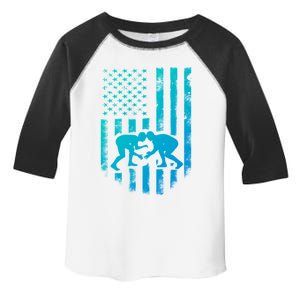 American Flag Wrestling Gift Distressed Wrestle Gift Toddler Fine Jersey T-Shirt