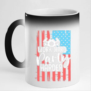 American Flag Work Hard Party Harder Labor Day Gift 11oz Black Color Changing Mug