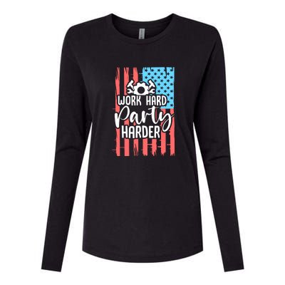 American Flag Work Hard Party Harder Labor Day Gift Womens Cotton Relaxed Long Sleeve T-Shirt