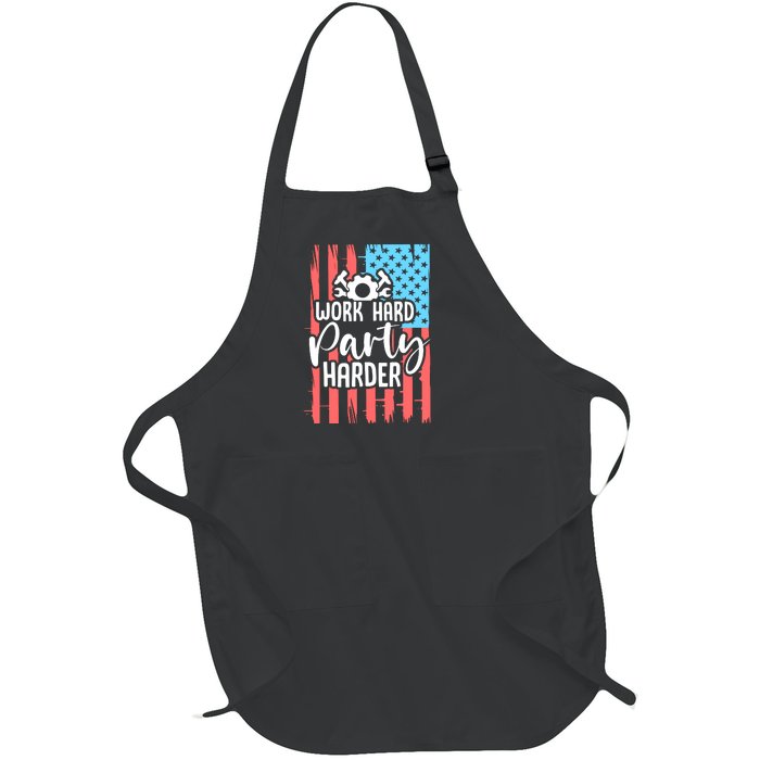 American Flag Work Hard Party Harder Labor Day Gift Full-Length Apron With Pockets