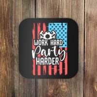 American Flag Work Hard Party Harder Labor Day Gift Coaster