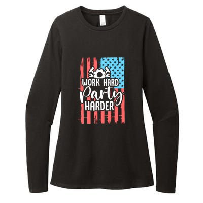 American Flag Work Hard Party Harder Labor Day Gift Womens CVC Long Sleeve Shirt