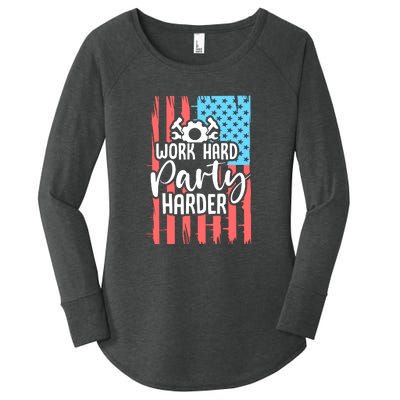 American Flag Work Hard Party Harder Labor Day Gift Women's Perfect Tri Tunic Long Sleeve Shirt