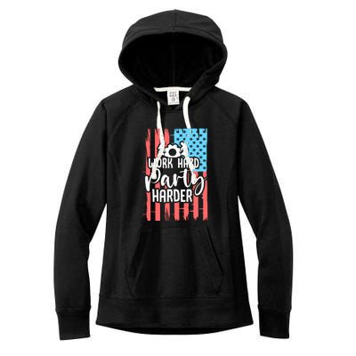 American Flag Work Hard Party Harder Labor Day Gift Women's Fleece Hoodie