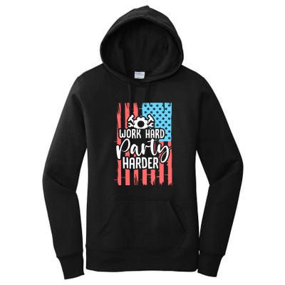 American Flag Work Hard Party Harder Labor Day Gift Women's Pullover Hoodie