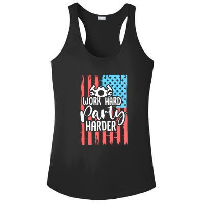 American Flag Work Hard Party Harder Labor Day Gift Ladies PosiCharge Competitor Racerback Tank