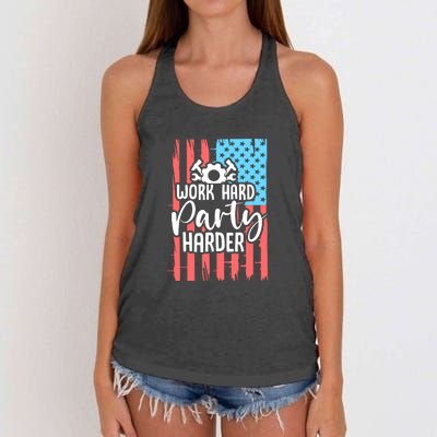 American Flag Work Hard Party Harder Labor Day Gift Women's Knotted Racerback Tank