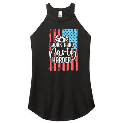 American Flag Work Hard Party Harder Labor Day Gift Women’s Perfect Tri Rocker Tank