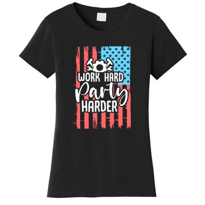 American Flag Work Hard Party Harder Labor Day Gift Women's T-Shirt