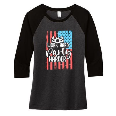 American Flag Work Hard Party Harder Labor Day Gift Women's Tri-Blend 3/4-Sleeve Raglan Shirt