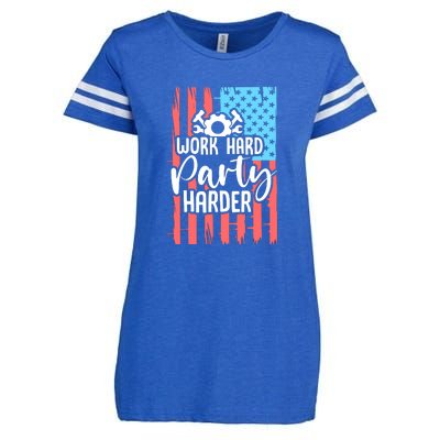 American Flag Work Hard Party Harder Labor Day Gift Enza Ladies Jersey Football T-Shirt