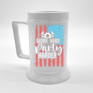 American Flag Work Hard Party Harder Labor Day Gift Beer Stein