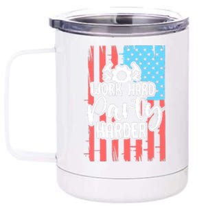 American Flag Work Hard Party Harder Labor Day Gift 12 oz Stainless Steel Tumbler Cup