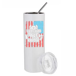 American Flag Work Hard Party Harder Labor Day Gift Stainless Steel Tumbler