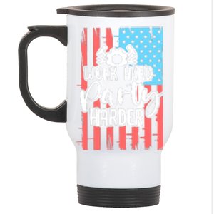 American Flag Work Hard Party Harder Labor Day Gift Stainless Steel Travel Mug