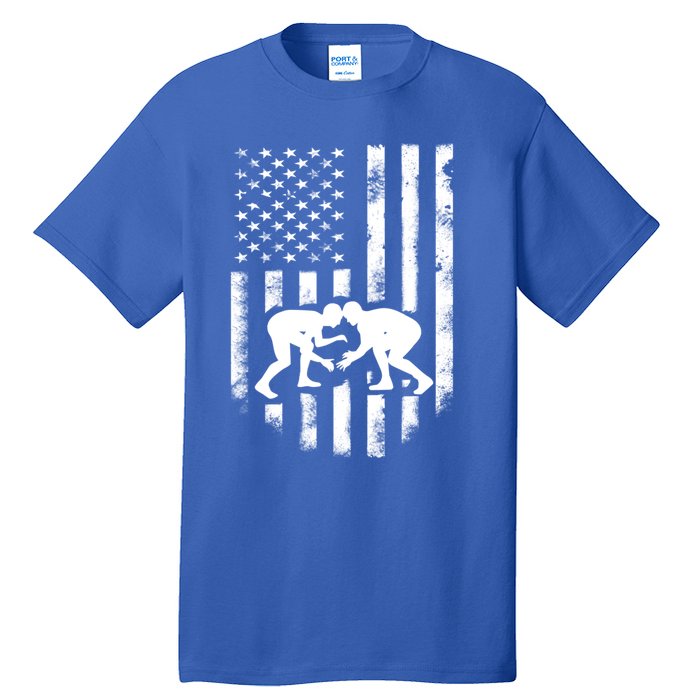 American Flag Wrestling Gift Distressed Wrestle Gift Tall T-Shirt