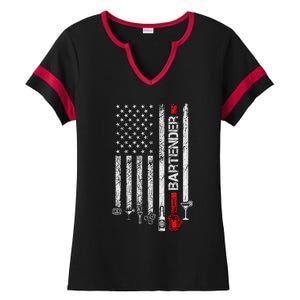 American Flag With Bartender Cool Gift For Women Men Father Ladies Halftime Notch Neck Tee