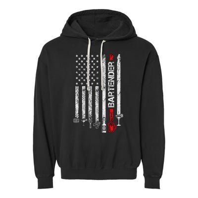 American Flag With Bartender Cool Gift For Women Men Father Garment-Dyed Fleece Hoodie