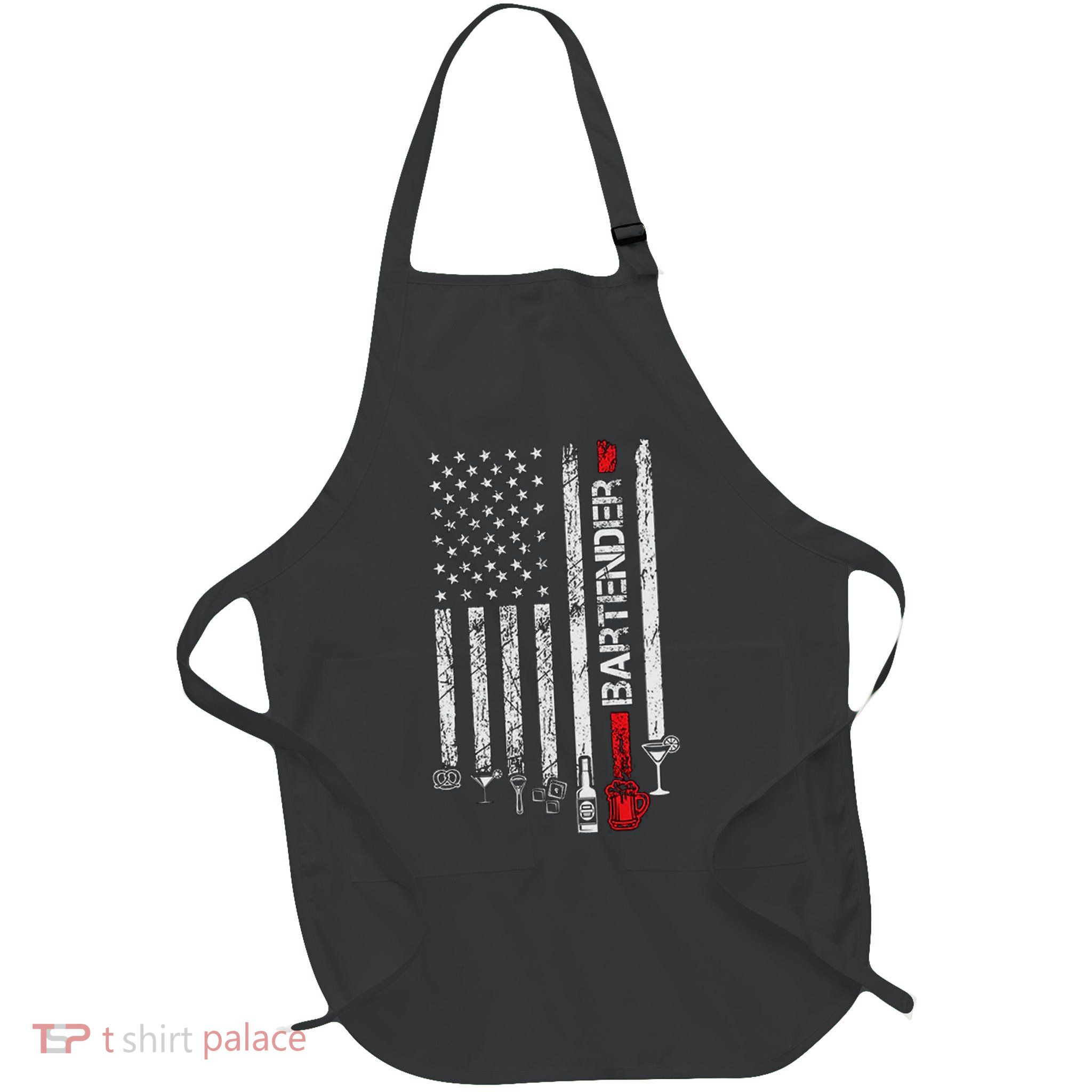 American Flag With Bartender Cool Gift For Women Men Father Full-Length Apron With Pockets
