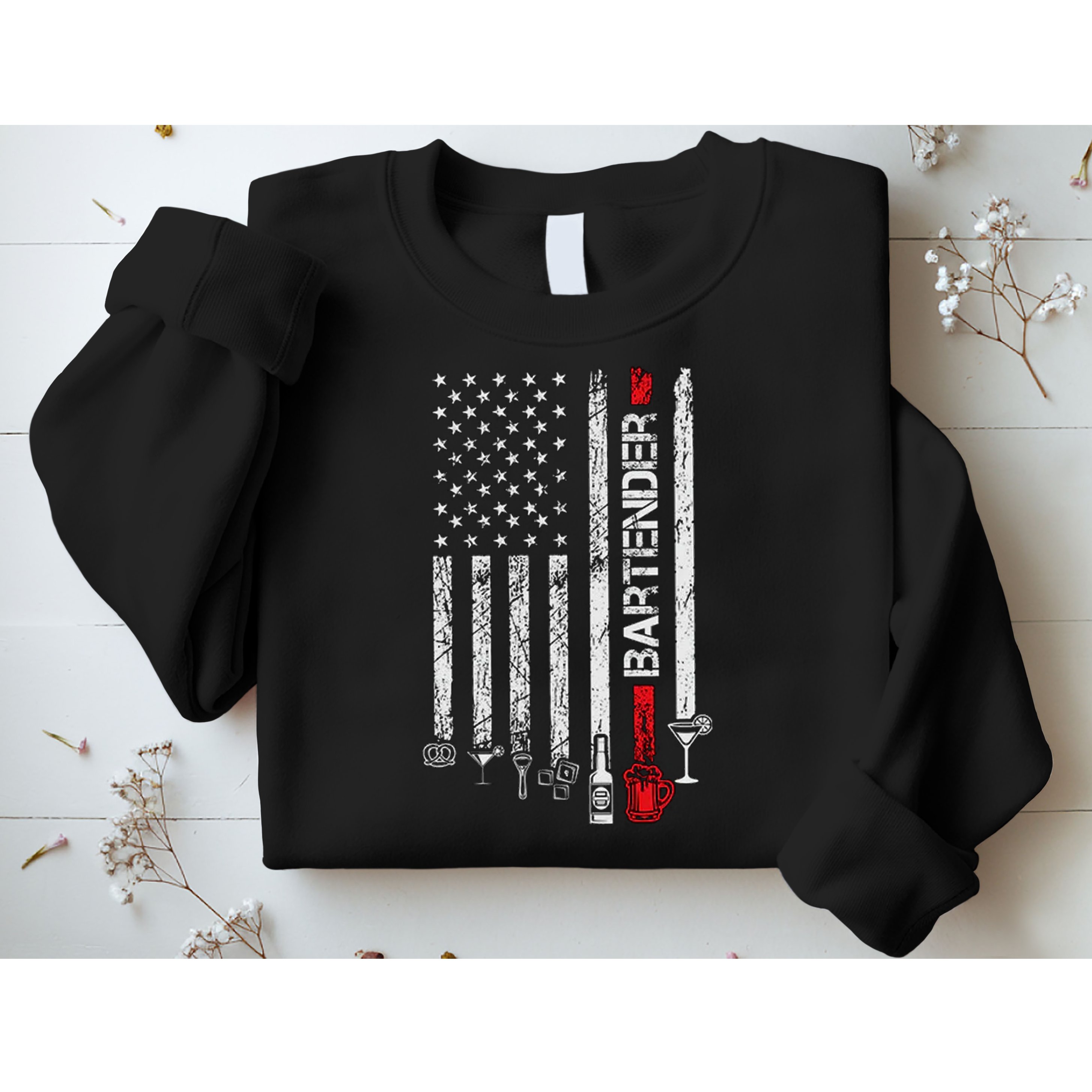 American Flag With Bartender Cool Gift For Women Men Father Sweatshirt