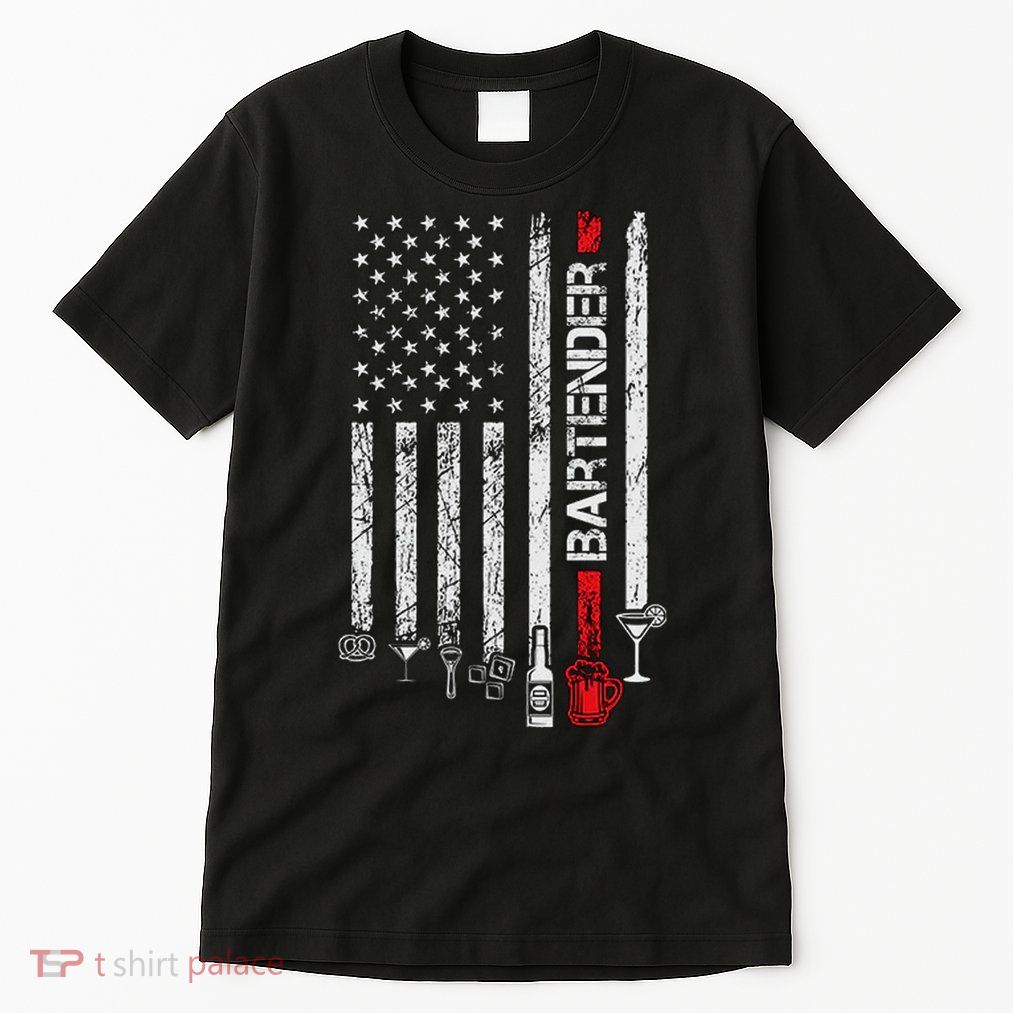 American Flag With Bartender Cool Gift For Women Men Father Tall T-Shirt