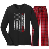 American Flag With Bartender Cool Gift For Women Men Father Women's Long Sleeve Flannel Pajama Set 