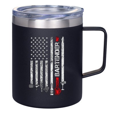 American Flag With Bartender Cool Gift For Women Men Father 12oz Stainless Steel Coffee Mug