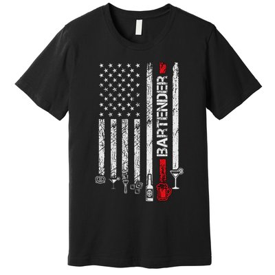 American Flag With Bartender Cool Gift For Women Men Father Premium T-Shirt
