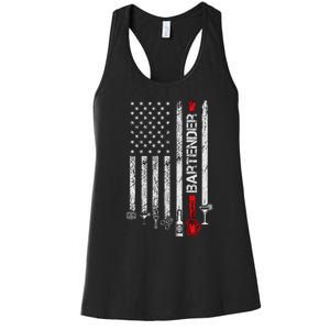 American Flag With Bartender Cool Gift For Women Men Father Women's Racerback Tank