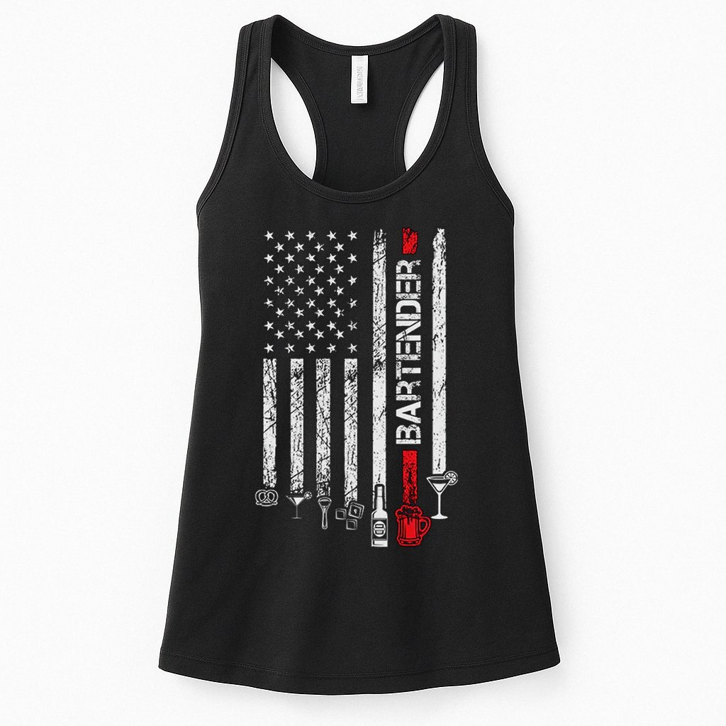 American Flag With Bartender Cool Gift For Women Men Father Womens Tank Top