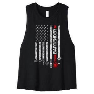 American Flag With Bartender Cool Gift For Women Men Father Women's Racerback Cropped Tank