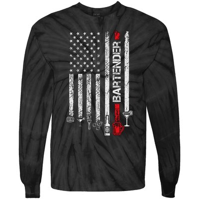 American Flag With Bartender Cool Gift For Women Men Father Tie-Dye Long Sleeve Shirt