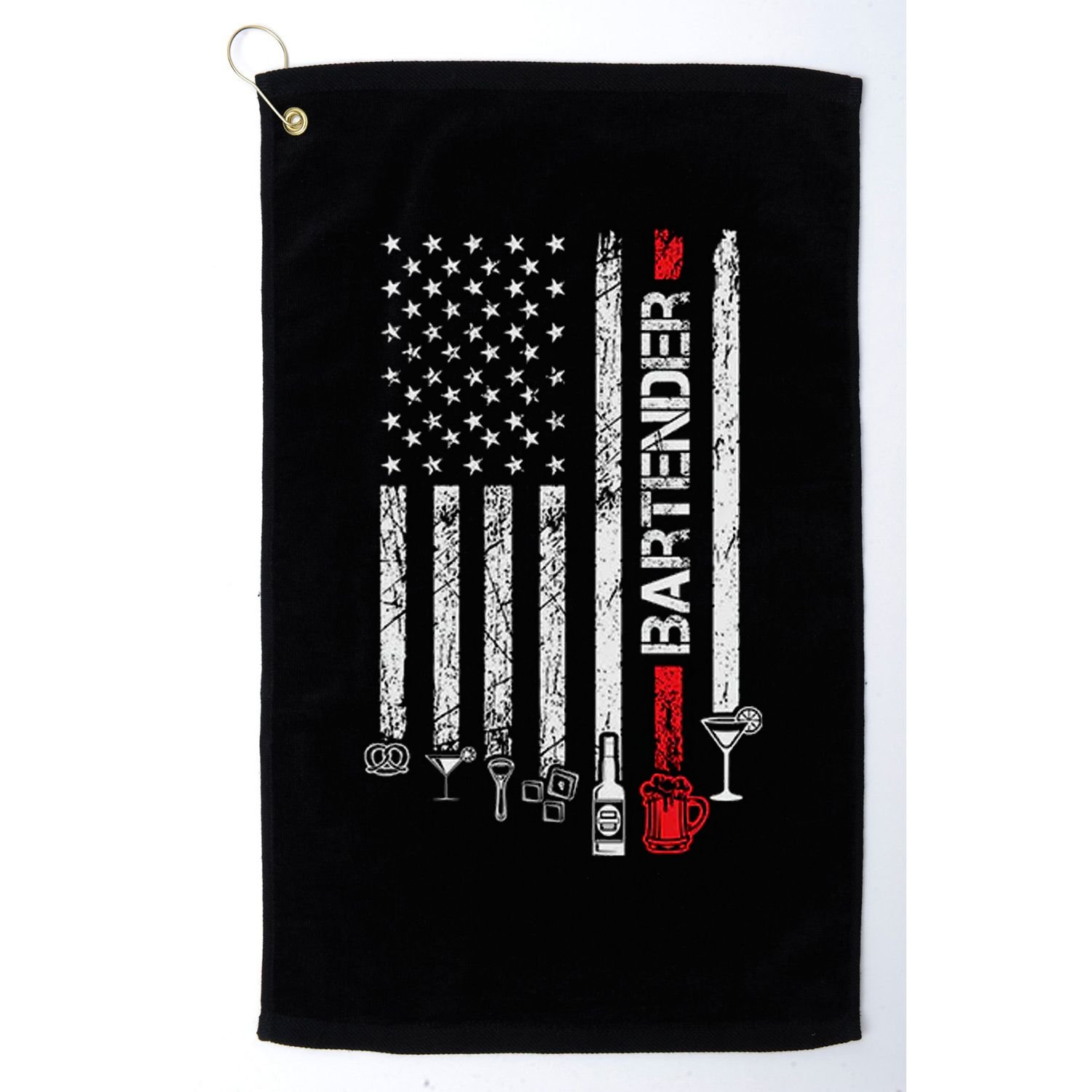American Flag With Bartender Cool Gift For Women Men Father Golf Towel