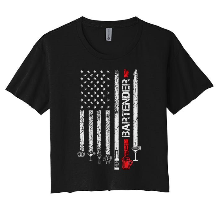 American Flag With Bartender Cool Gift For Women Men Father Women's Crop Top Tee