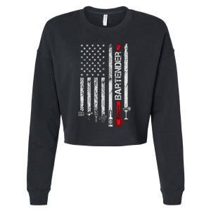 American Flag With Bartender Cool Gift For Women Men Father Cropped Pullover Crew