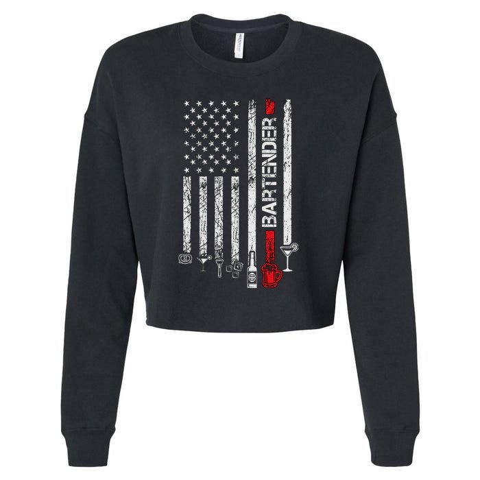 American Flag With Bartender Cool Gift For Women Men Father Cropped Pullover Crew