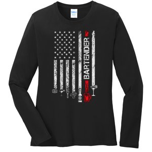 American Flag With Bartender Cool Gift For Women Men Father Ladies Long Sleeve Shirt