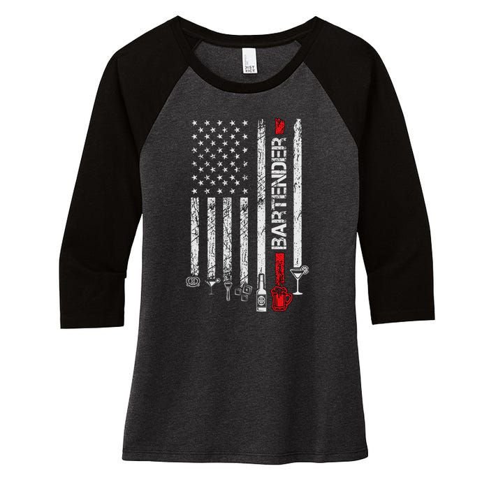 American Flag With Bartender Cool Gift For Women Men Father Women's Tri-Blend 3/4-Sleeve Raglan Shirt