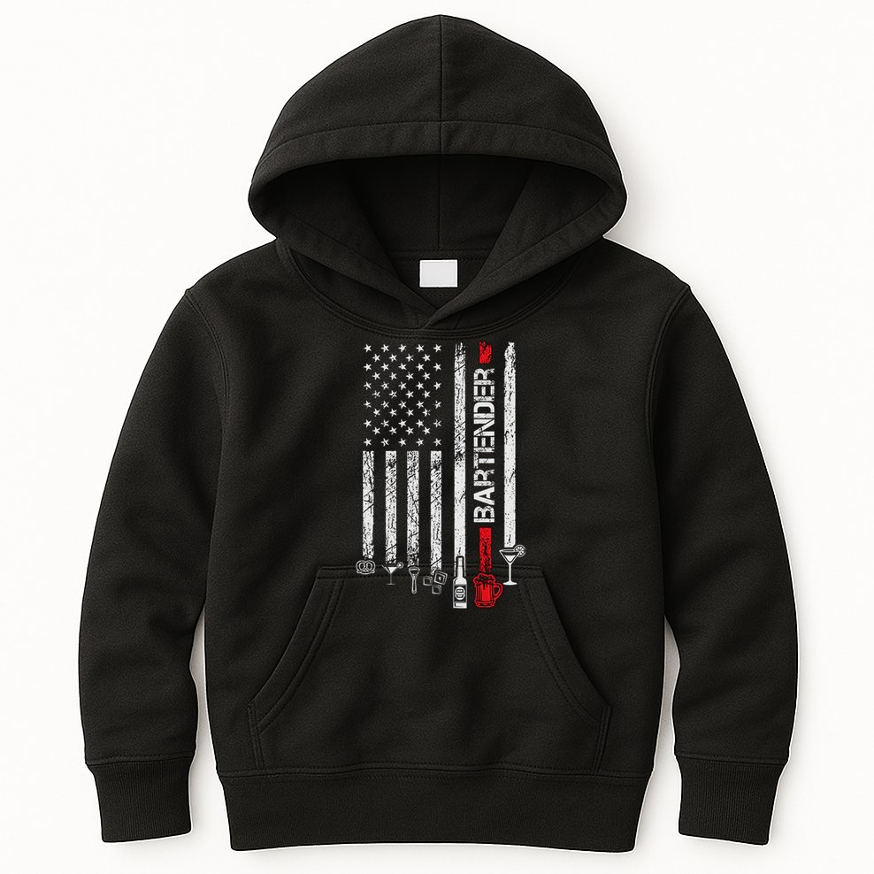 American Flag With Bartender Cool Gift For Women Men Father Kids Hoodie