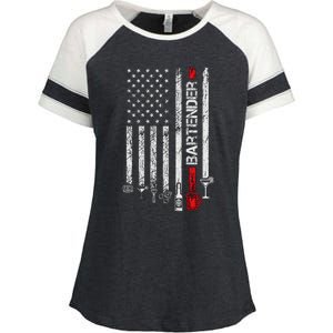 American Flag With Bartender Cool Gift For Women Men Father Enza Ladies Jersey Colorblock Tee