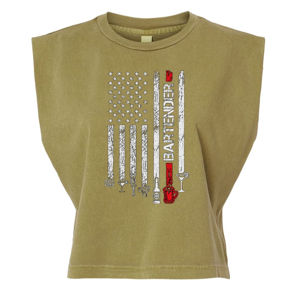 American Flag With Bartender Cool Gift For Women Men Father Garment-Dyed Women's Muscle Tee