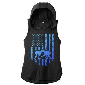 American Flag Wrestling Gift Distressed Wrestle Gift Ladies PosiCharge Tri-Blend Wicking Draft Hoodie Tank