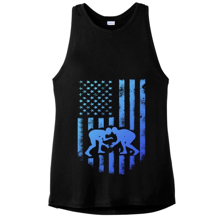 American Flag Wrestling Gift Distressed Wrestle Gift Ladies PosiCharge Tri-Blend Wicking Tank