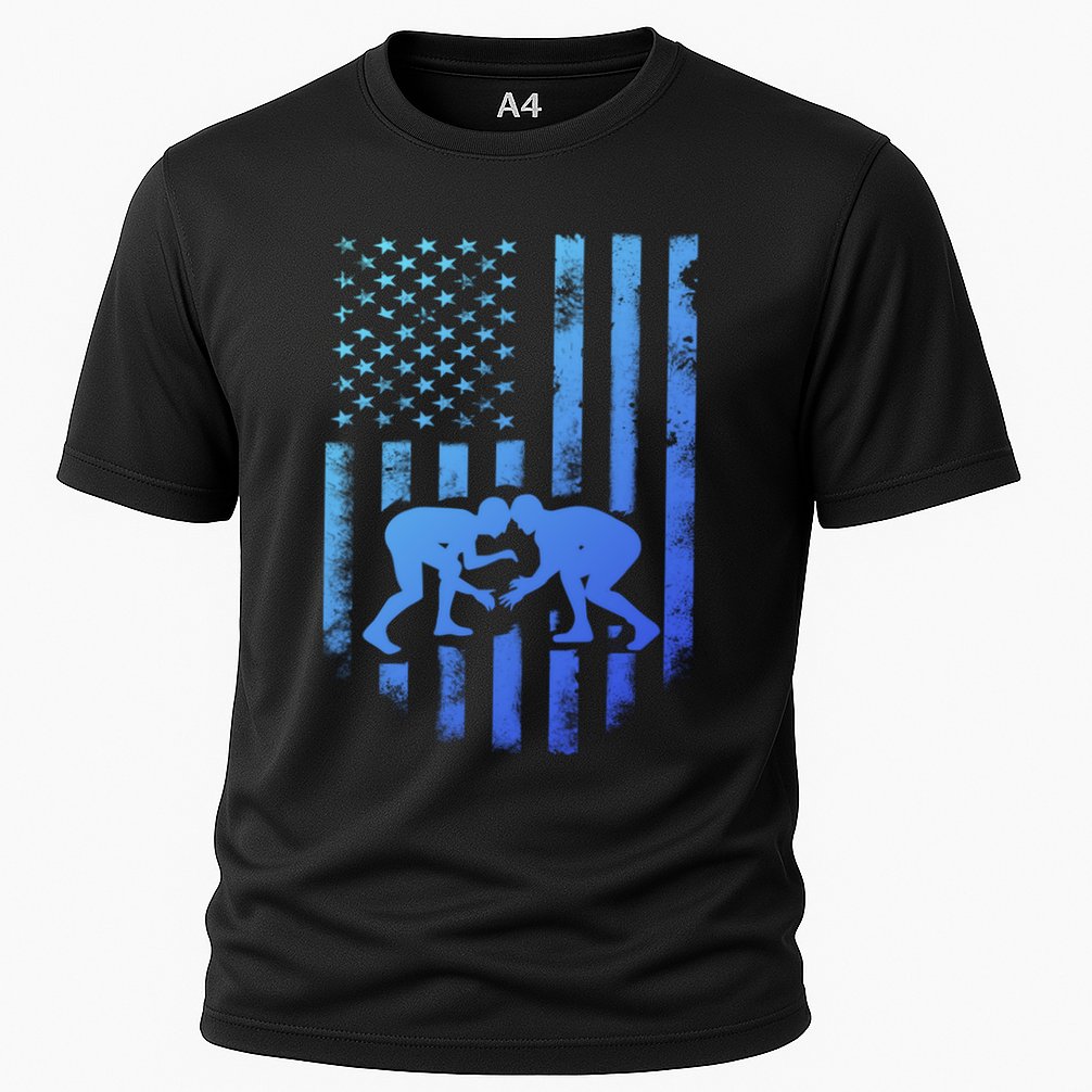 American Flag Wrestling Gift Distressed Wrestle Gift Cooling Performance Crew T-Shirt